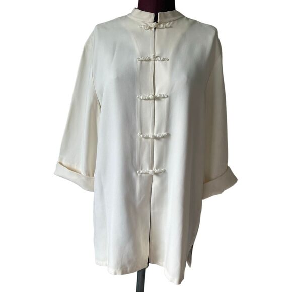 Ralph Lauren Vintage Mandarin Style Silk Blouse size L Cream - Picture 1 of 11